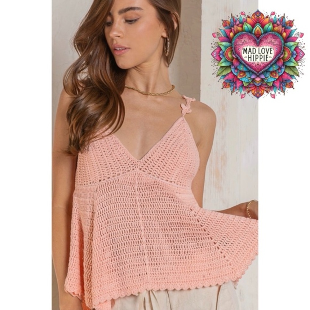 POL Blush Pink V Neck Sleeveless Cropped Knit Babydoll Top